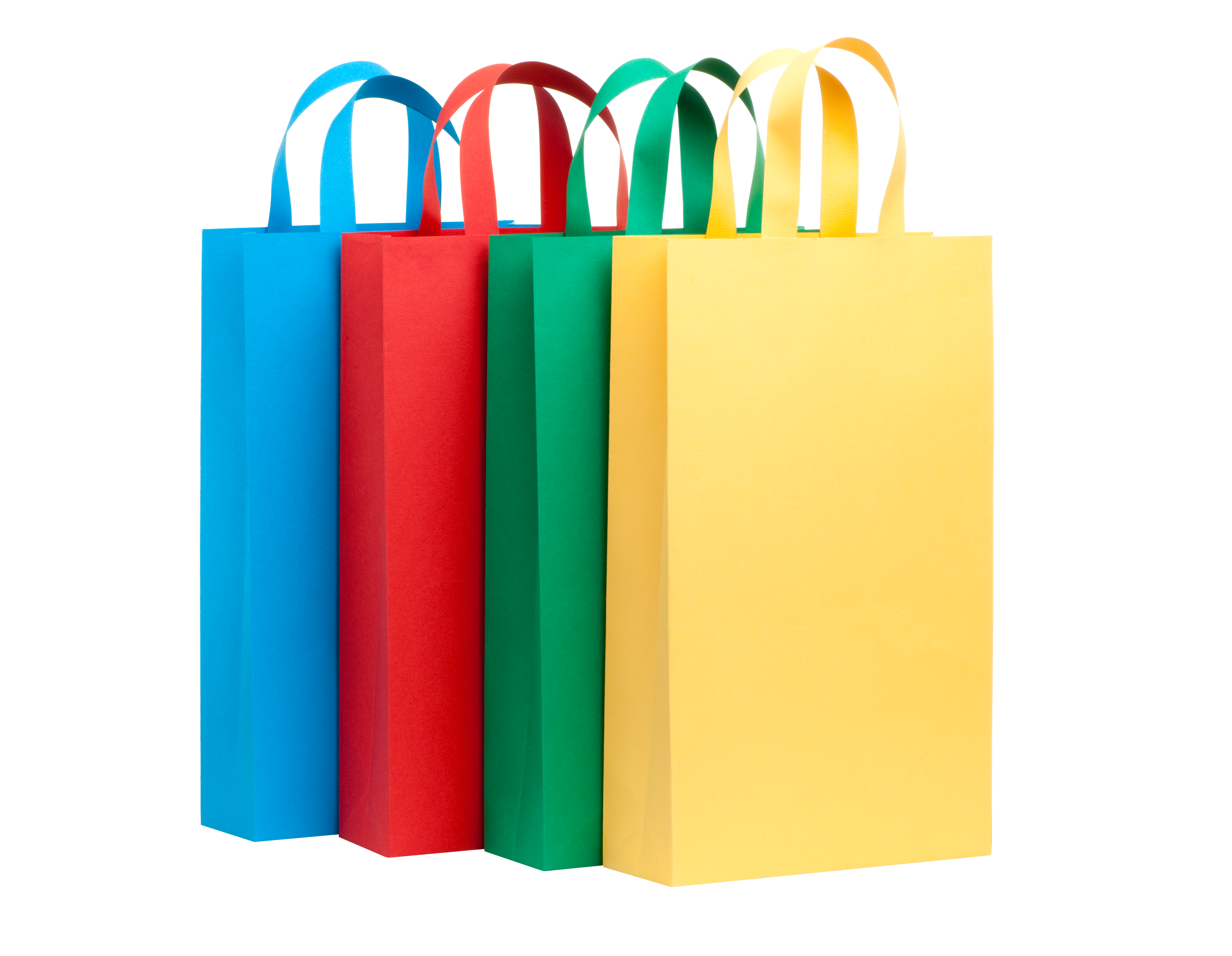 Red kraft-style paper bag with twisted handles.